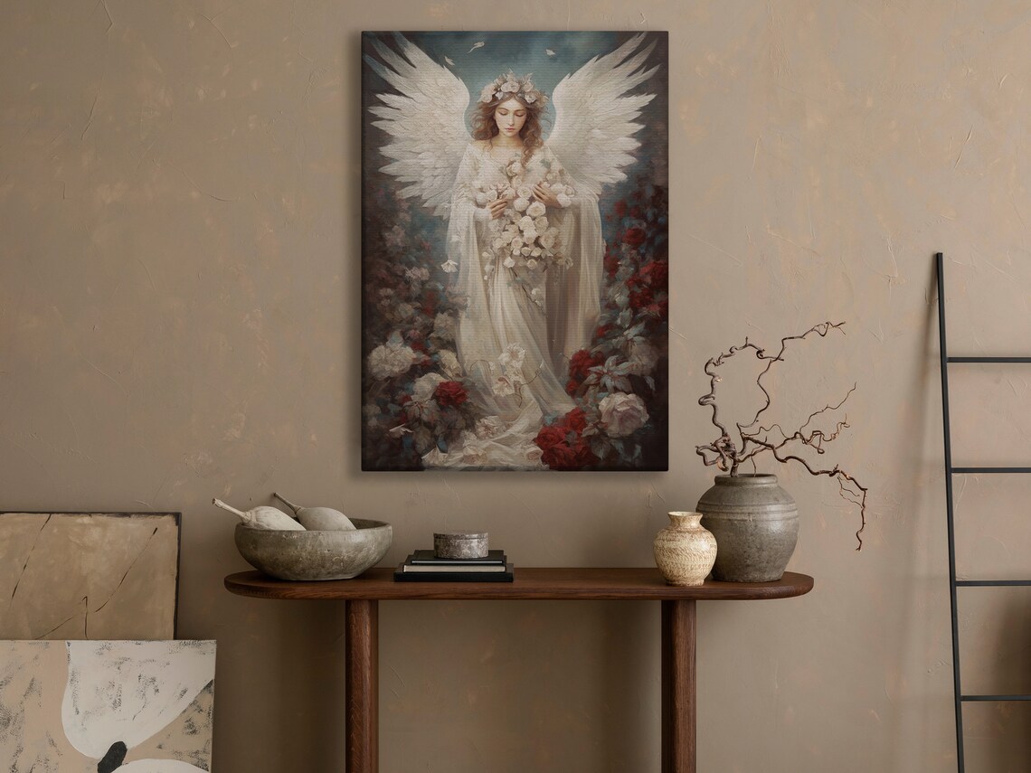 Vintage Floral Angel Painting Angel Art Print Angel Print Angel Poster Print Angel Wall Decor Angels Wall Hanging - Image 3