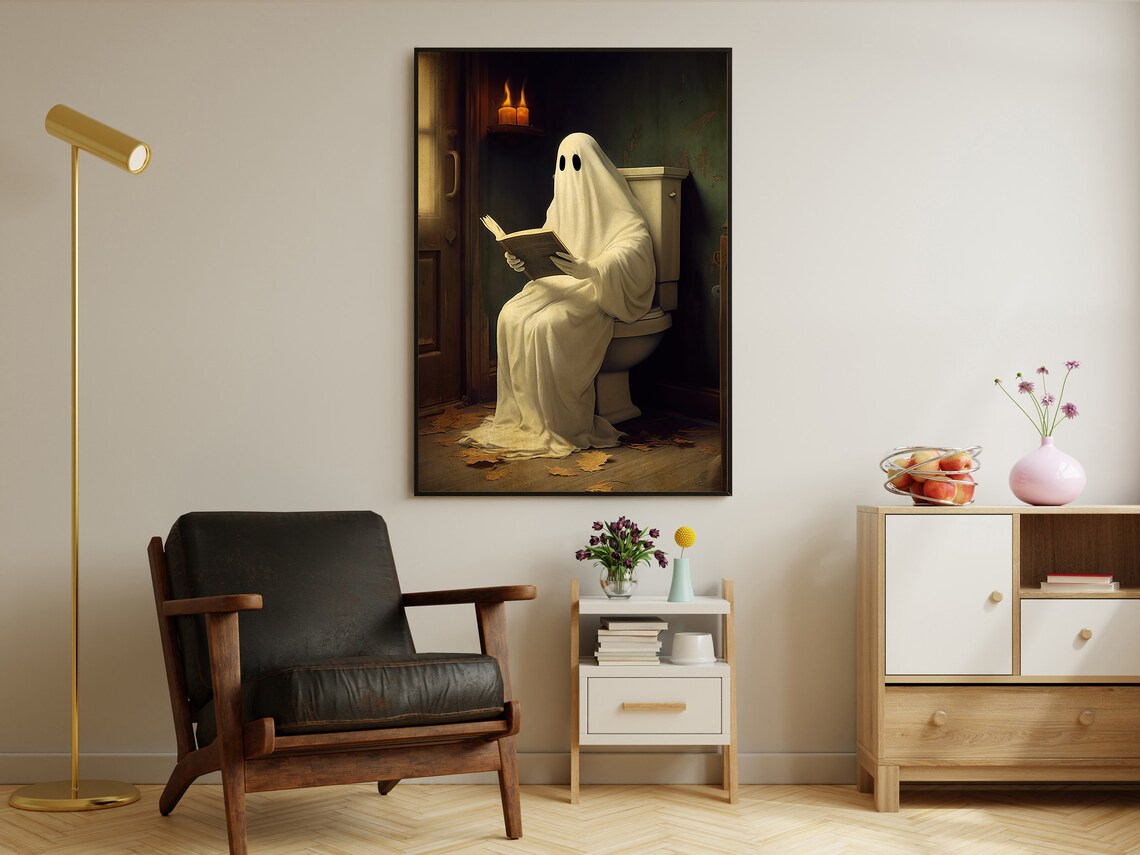 Vintage Ghost In Toilet Art Print, Gothic Halloween - Image 4