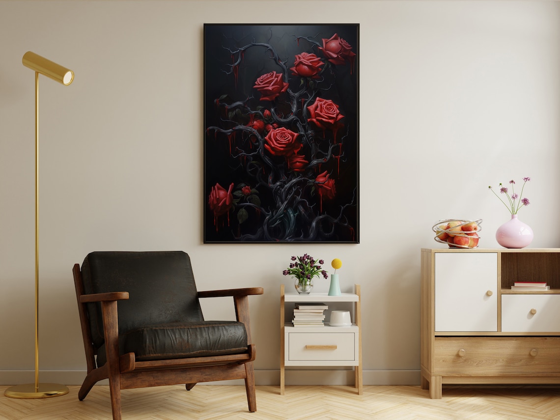 Dark Roses Still Life Art Print, Gothic Dark Academia - Image 3