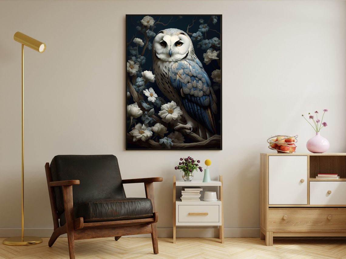 Vintage Floral Owl Painting Retro Owl Art Print Owl Print Bird Art Print Floral Animal Poster Print Wild Animal Art Print - Image 2