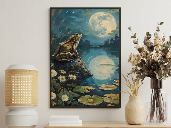 Vintage Frog Painting Retro Frog Art Print Cottage Frog Print Gothic Art Print Dark Academia Art Dark Animal Poster