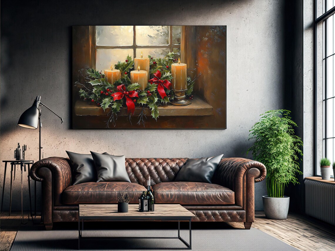 Cozy Christmas Candles, Rustic Winter Art Print - Image 2