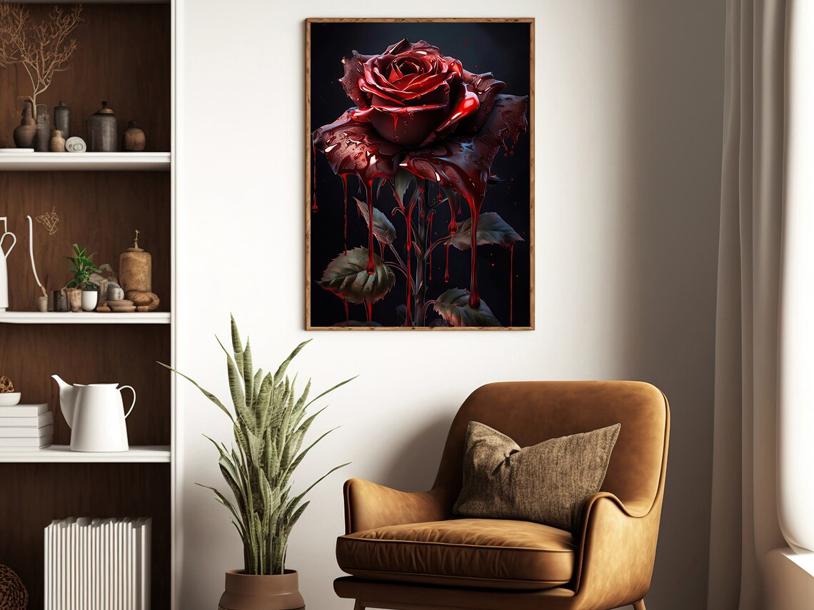 Vintage Dark Roses Still Life Art Print, Gothic Dark Academia - Image 3