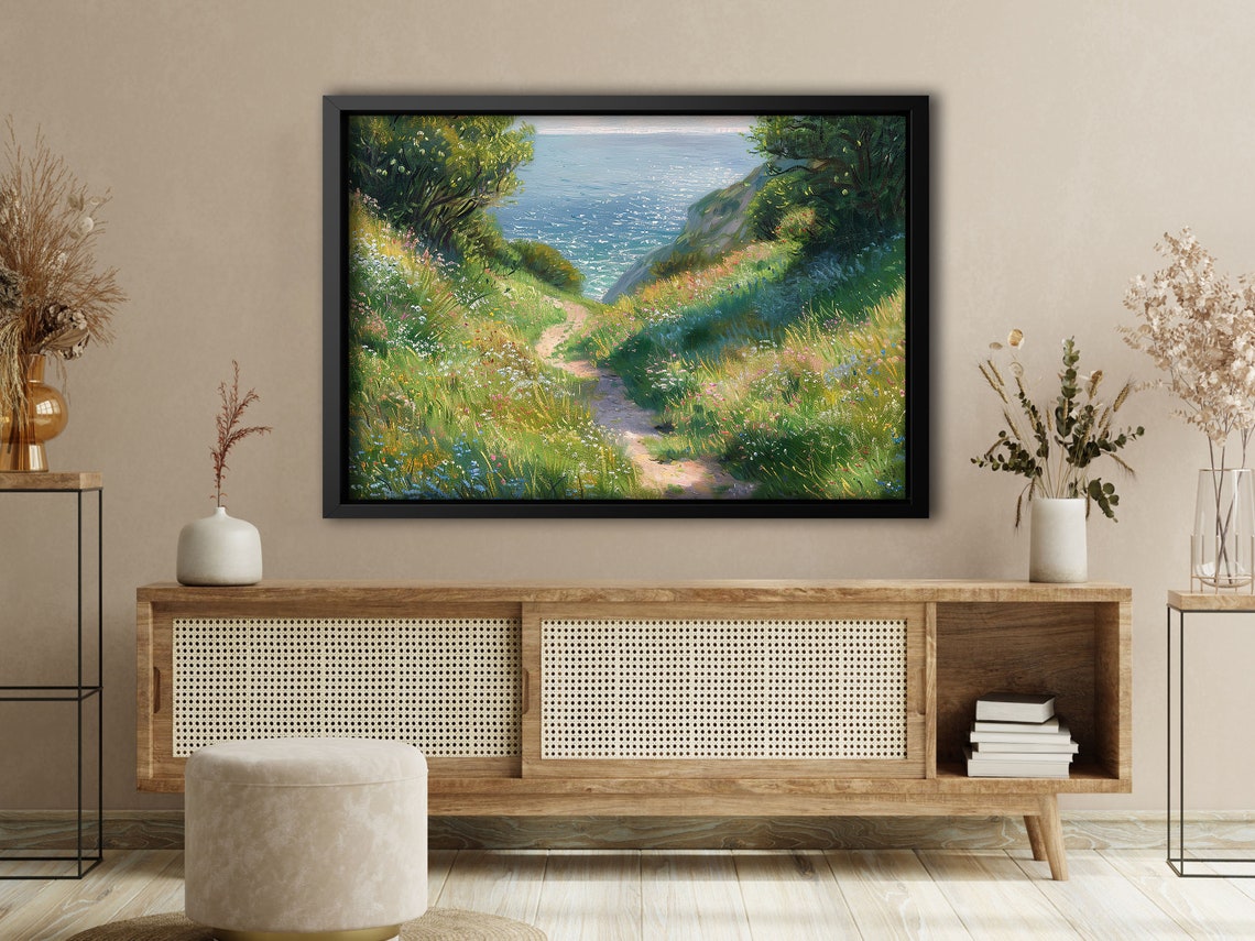 Wildflower Path Down To Sparkling Sea Coast Impressionist Poster - Image 4