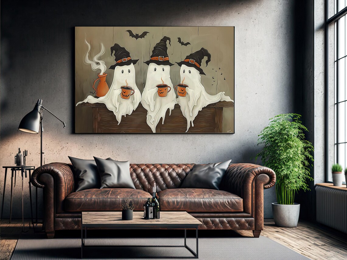 Vintage Three Witchy Ghosts Halloween Poster Art Print - Image 3