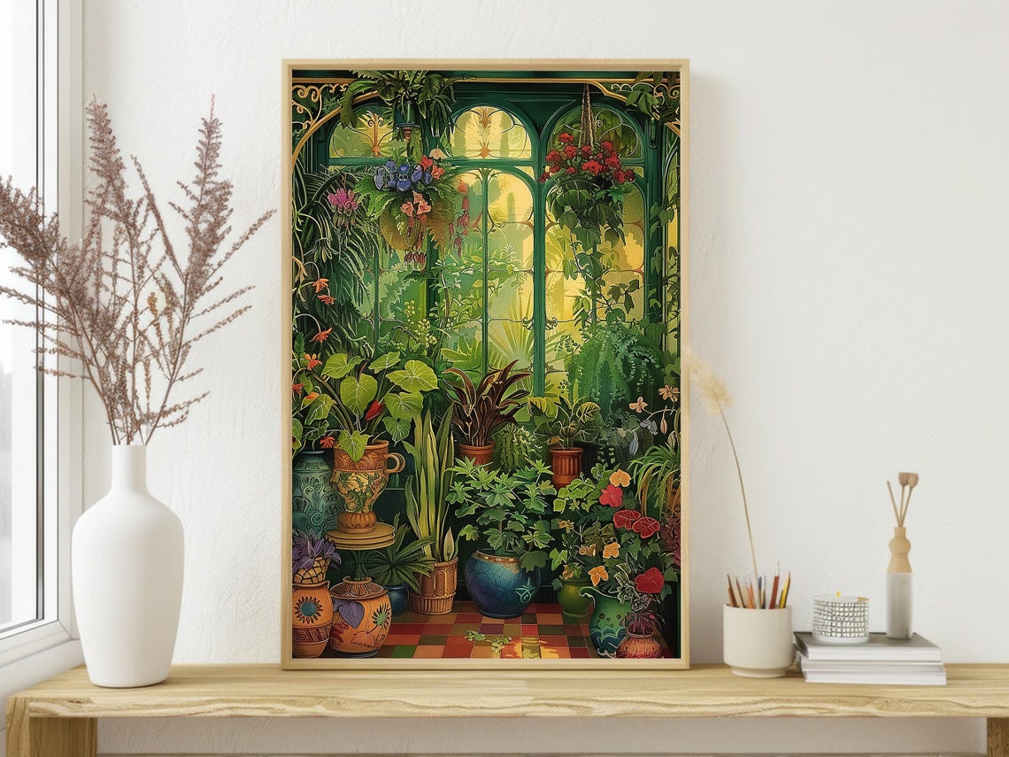 Cottage Tropical Greenhouse Print Botanical Poster Print Flowers Wall Art Room Decor - Image 4