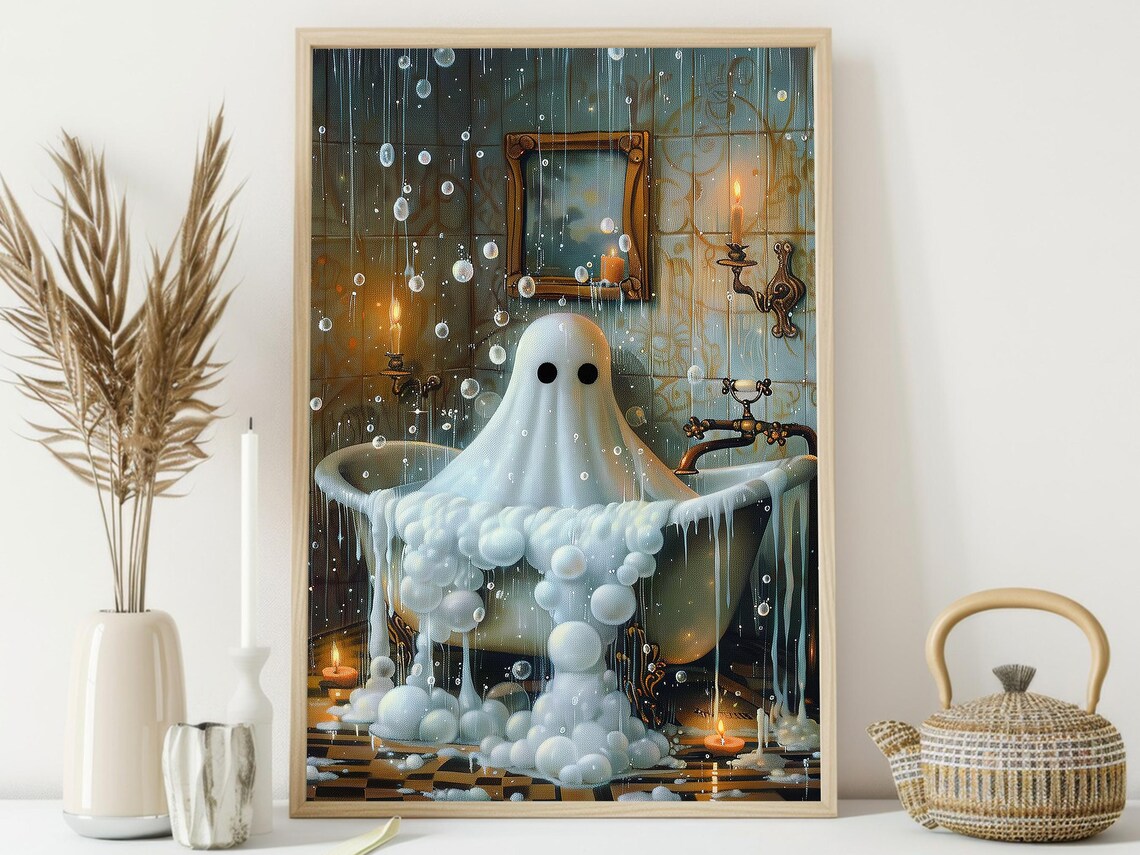 Vintage Ghost In Bathtub, Halloween Bathroom Art Print - Image 3
