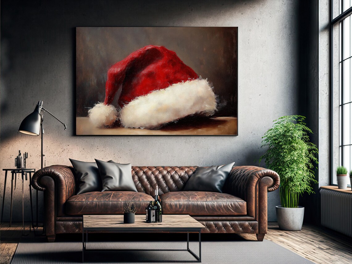 Vintage Santa Hat Painting, Homely Christmas Poster - Image 2