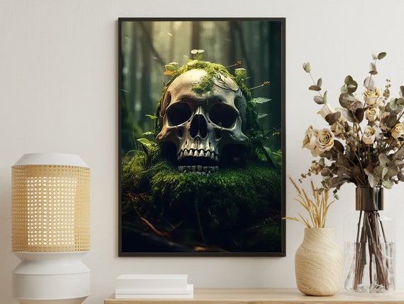 Botanical Skull Painting Skull Art Print Skull Print Gothic Art Print Dark Academia Art Skull Poster Print Skull Wall Decor