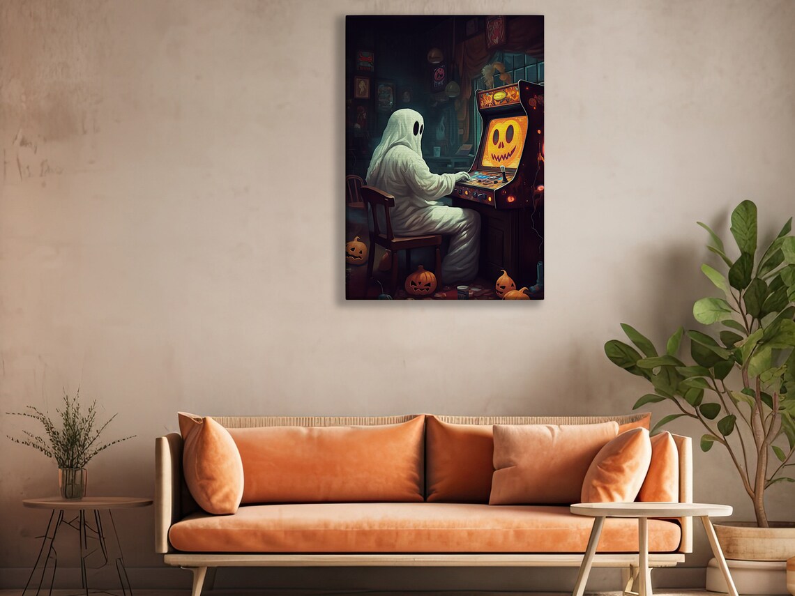 Retro Ghost Playing Video Game, Dark Gothic Art Print - Image 2