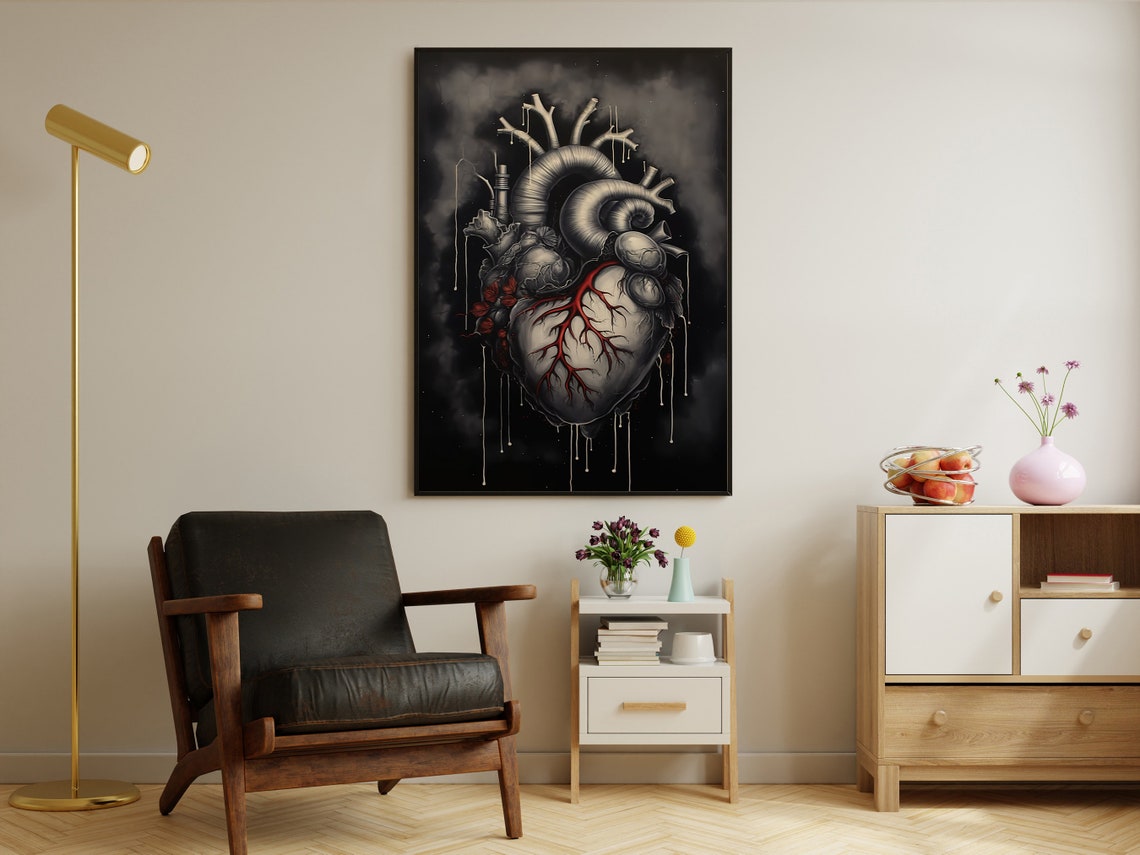 Detailed Anatomical Human Heart Dripping Black Red Gothic Art Poster - Image 2
