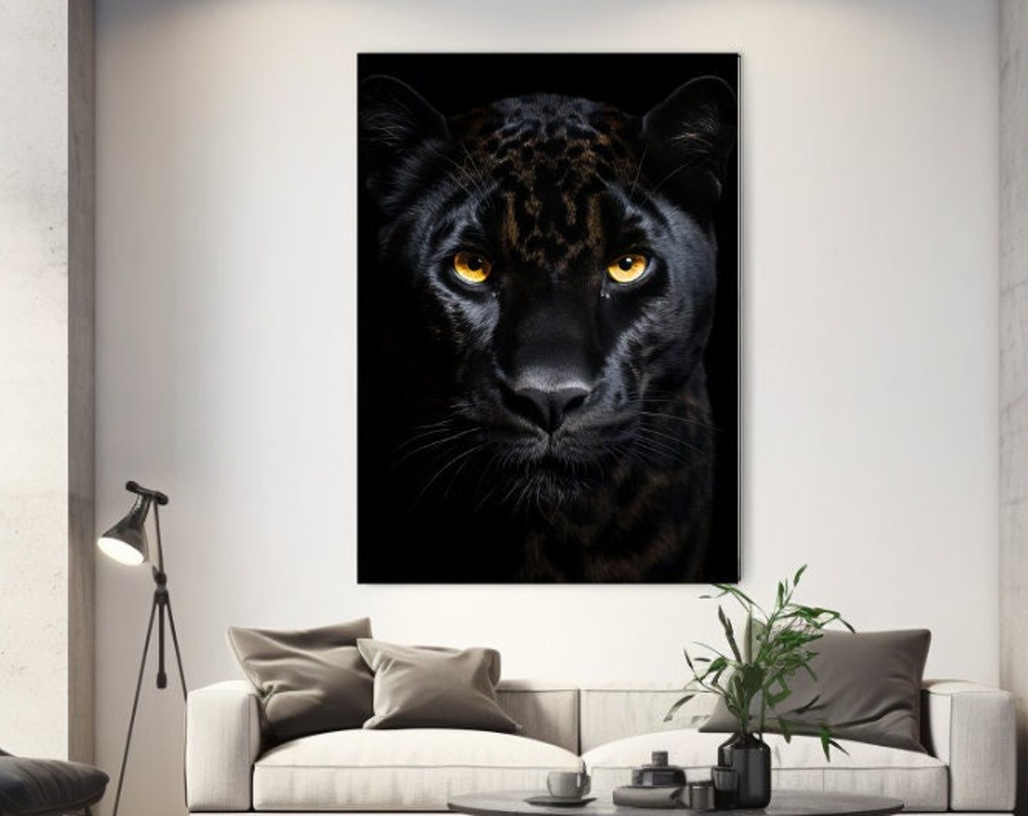 Intense Black Panther Face Close Up Golden Eyes Dark Wildlife Print