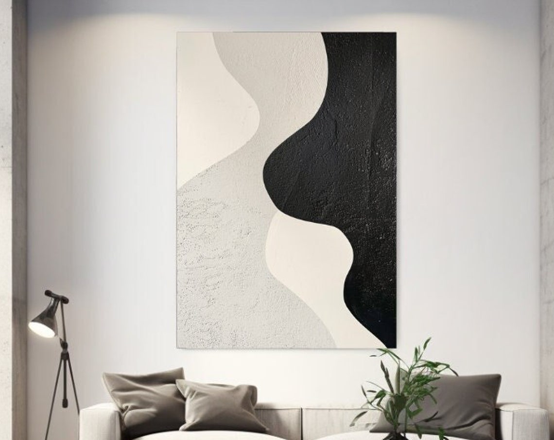 Black Cream Organic Curved Shapes Bold Minimal Abstract Poster