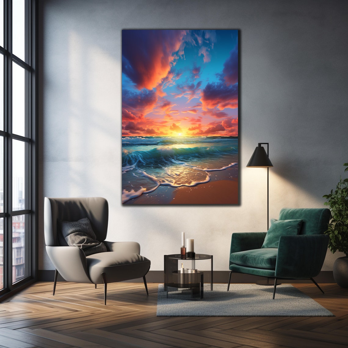 Ocean Sunset Waves Golden Clouds Tropical Beach Nature Travel Poster - Image 3