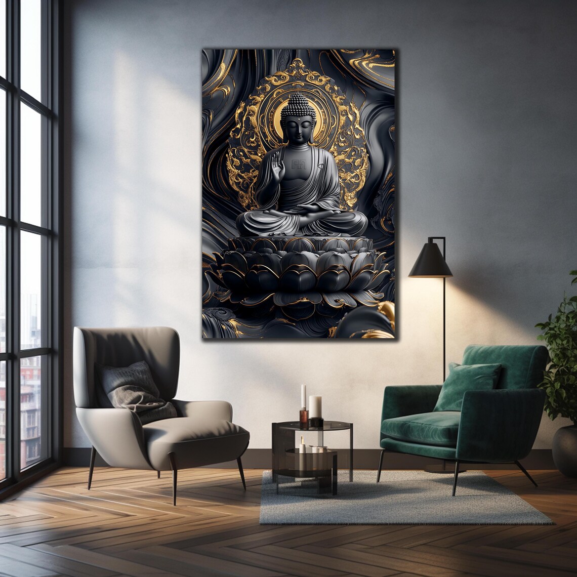 Black and Gold Buddha Meditation Lotus Zen Luxury Wall Art Poster - Image 3