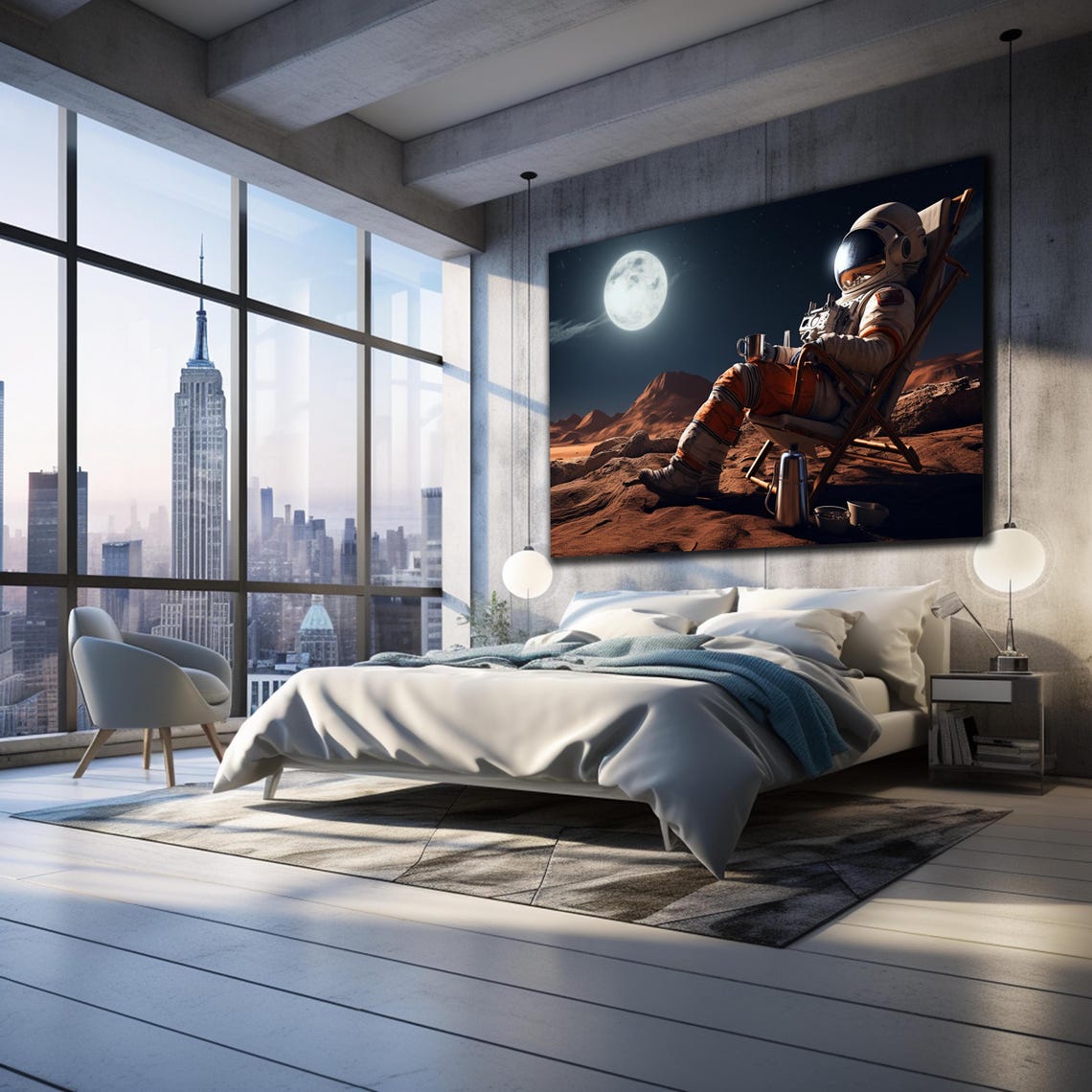 Astronaut Coffee Break Mars Surface Relaxing Space Fun Wall Art Poster - Image 2
