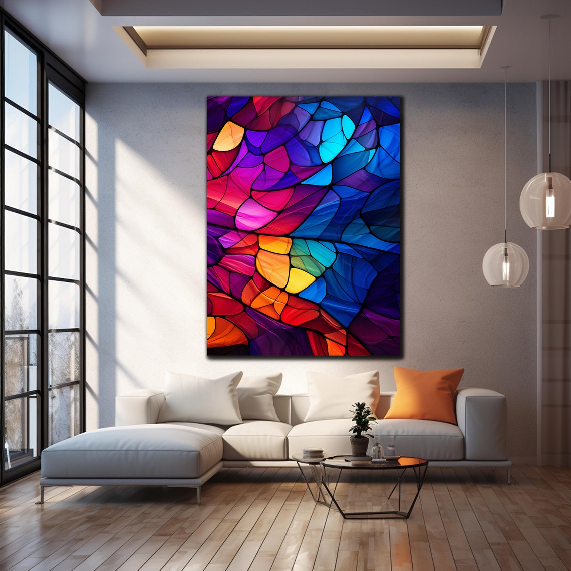 Abstract Stained Glass Mosaic Art Bold Red Blue Modern Wall Poster - Image 4