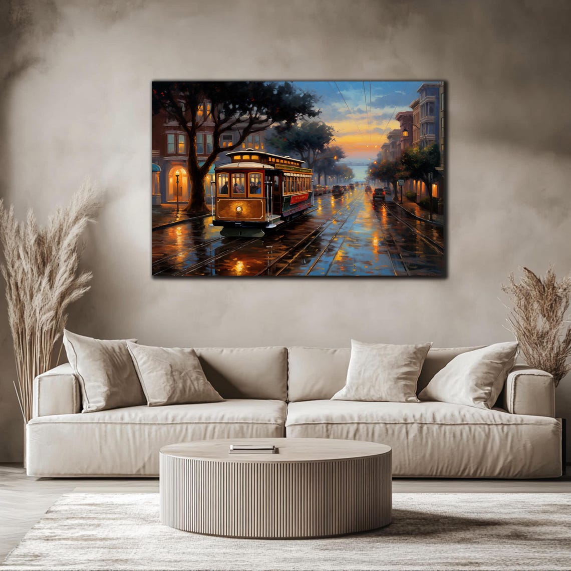 San Francisco Cable Car Sunset Wet Street Golden Reflections Print - Image 4