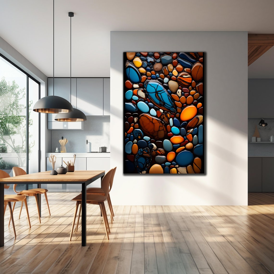 Glossy Pebbles Blue Orange Dark Background Stone Mosaic Wall Poster - Image 3