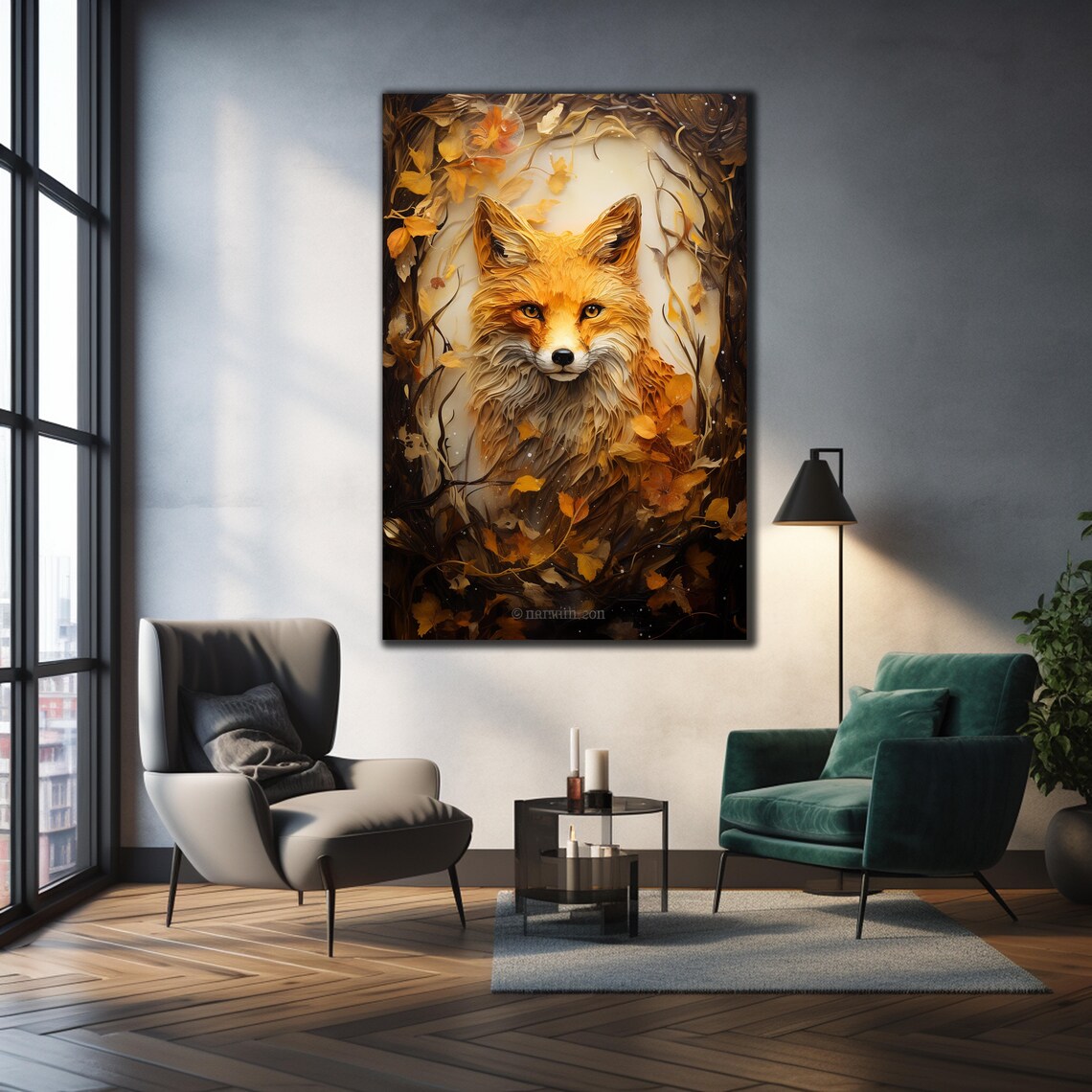 Red Fox Autumn Leaves Portrait Golden Fall Nature Animal Art Poster - Image 2