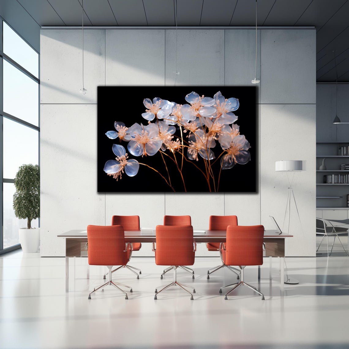Translucent Crystal Cherry Blossoms Glass Flowers Black Wall Art - Image 2