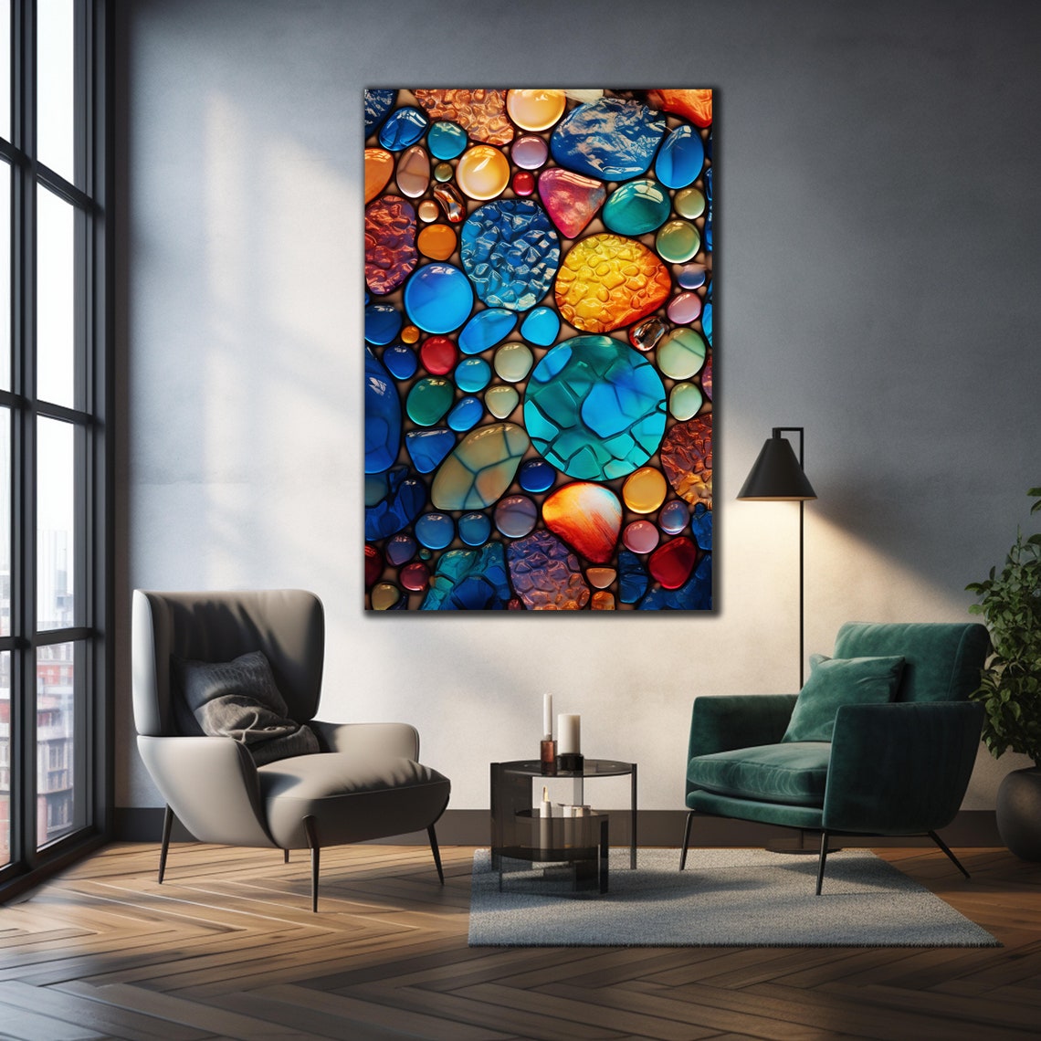 Colorful Glass Pebble Mosaic Art Stones Sea Glass Wall Decor Poster - Image 3
