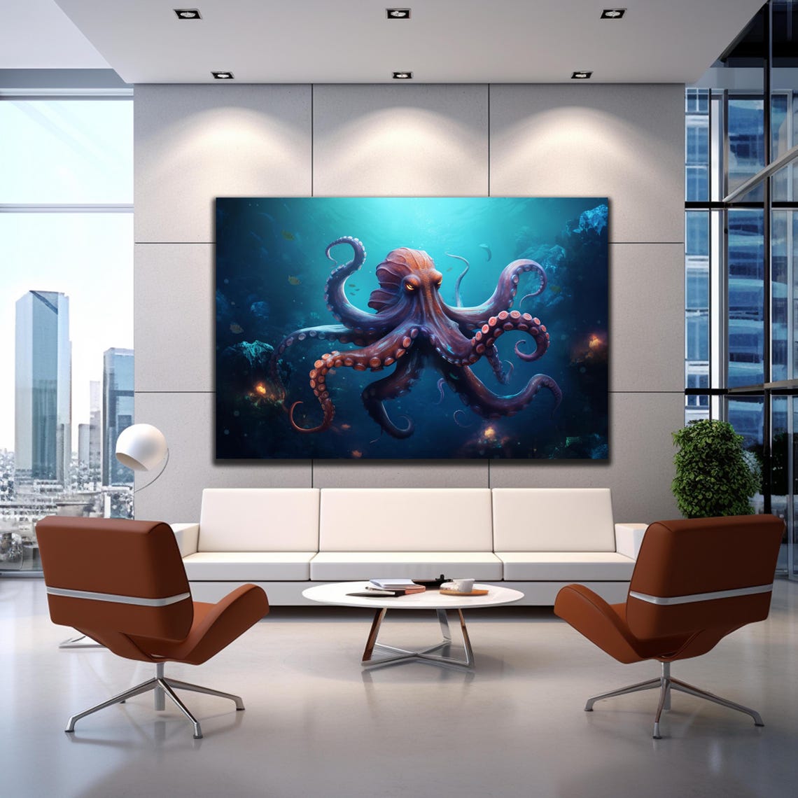 Magical Octopus Deep Ocean Turquoise Light Rays Sea Creature Poster - Image 3