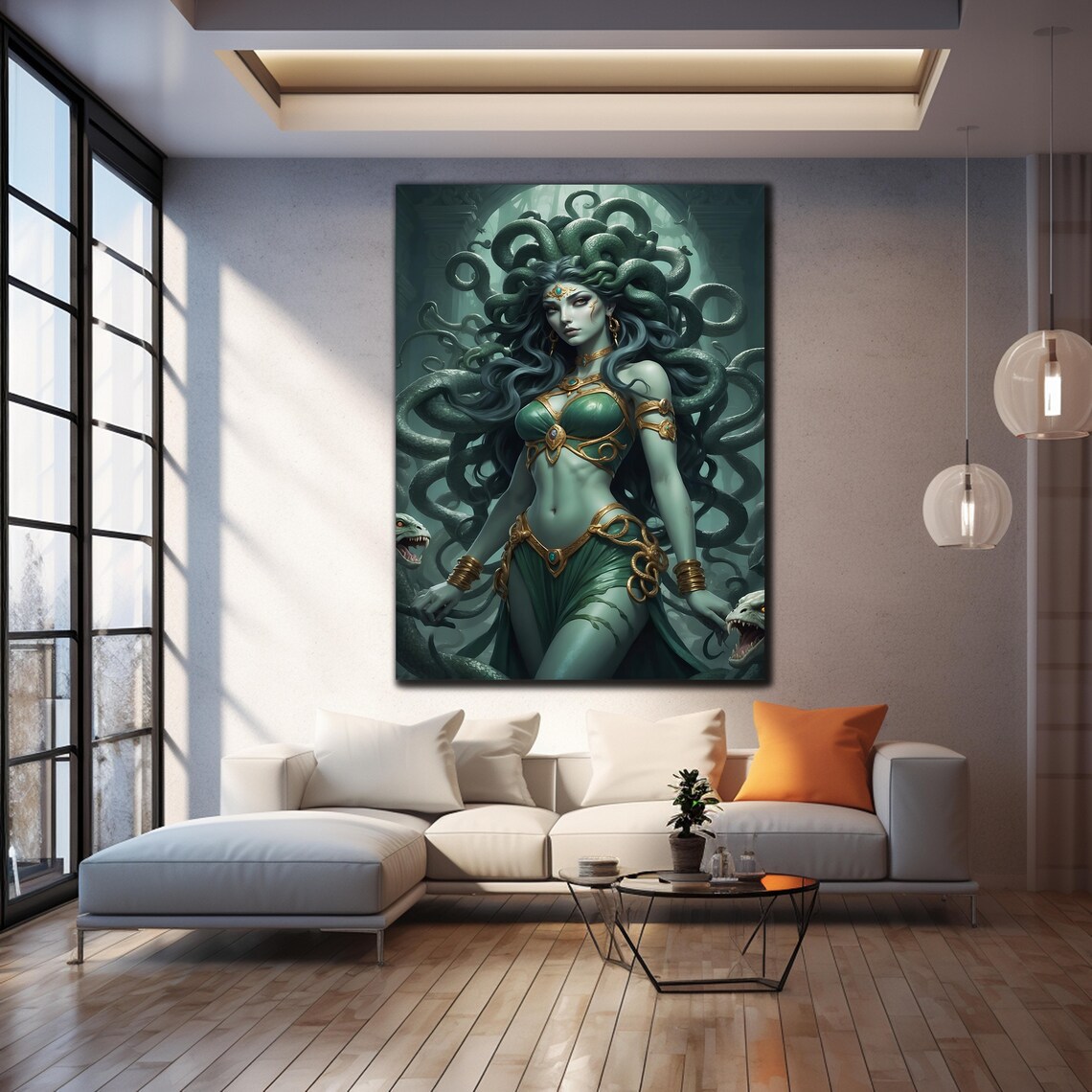 Medusa Snake Hair Greek Mythology Fantasy Art Green Gold Wall Poster - Image 4