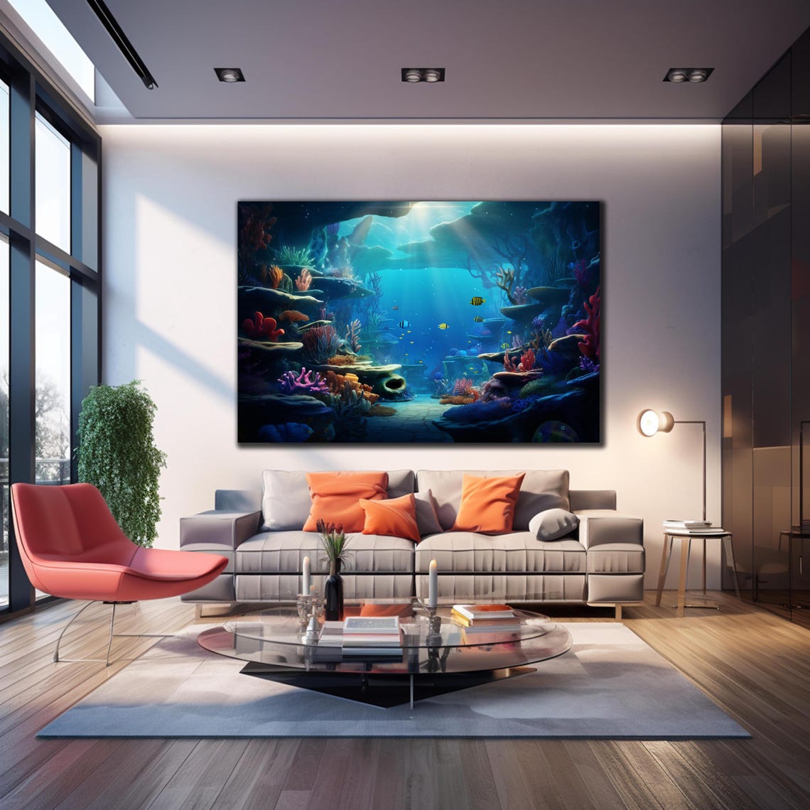 Underwater Coral Grotto Crystal Blue Cavern Light Rays Art Poster - Image 4