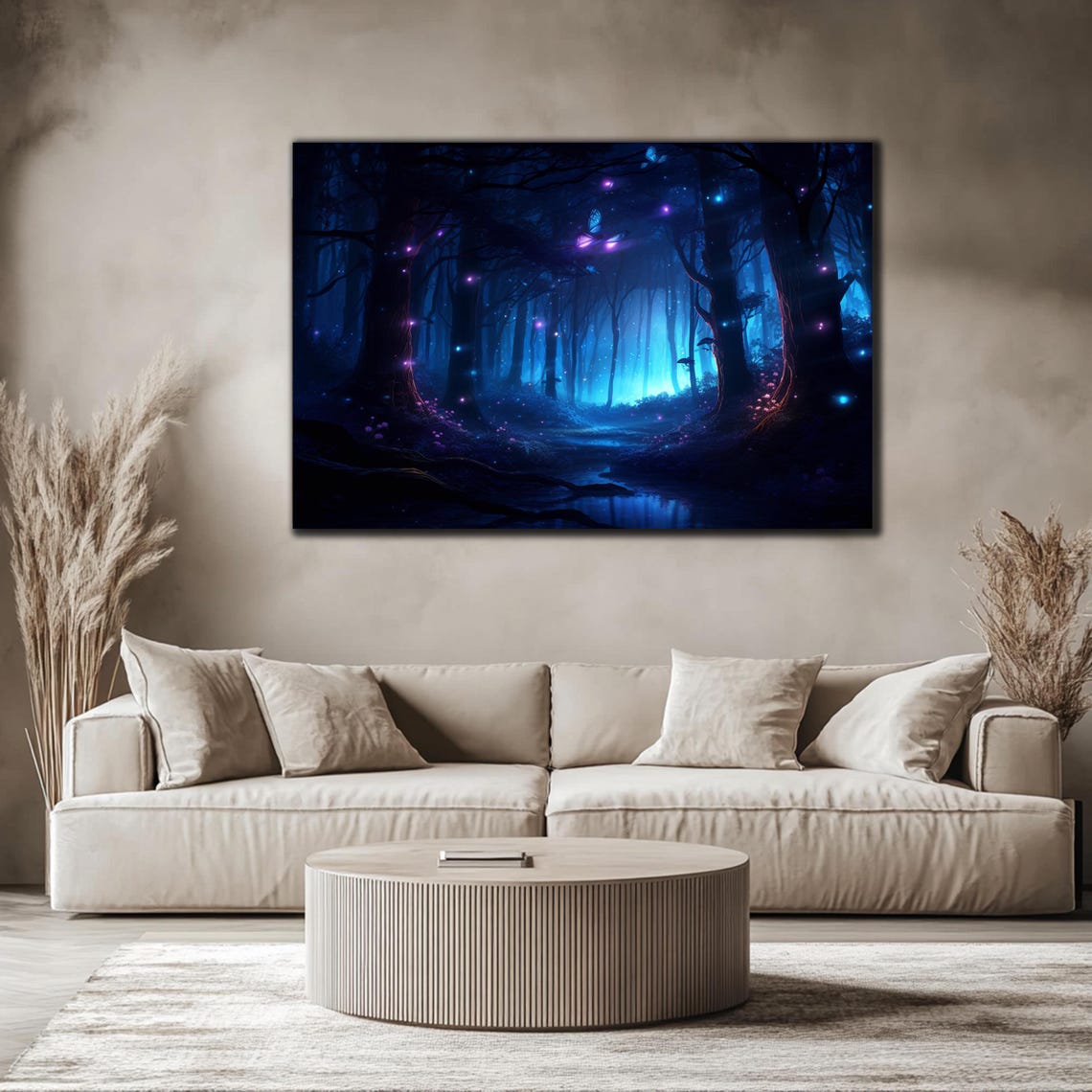 Blue Firefly Forest Glowing Butterfly Night Mystical Magic Wall Art - Image 3