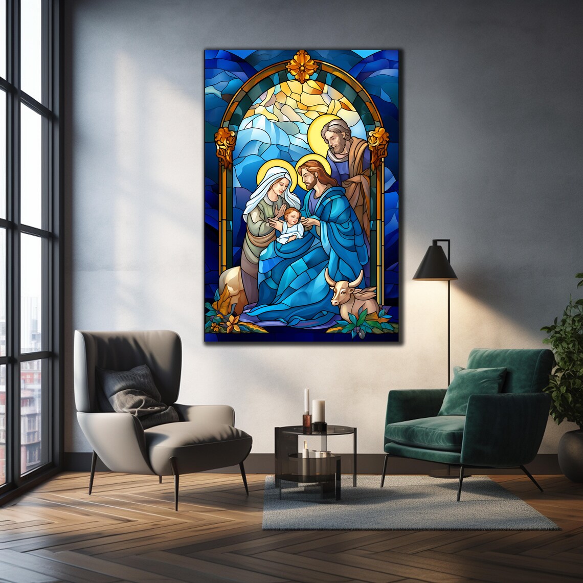 Holy Family Nativity Stained Glass Art Christmas Wall Decor Poster - Image 3