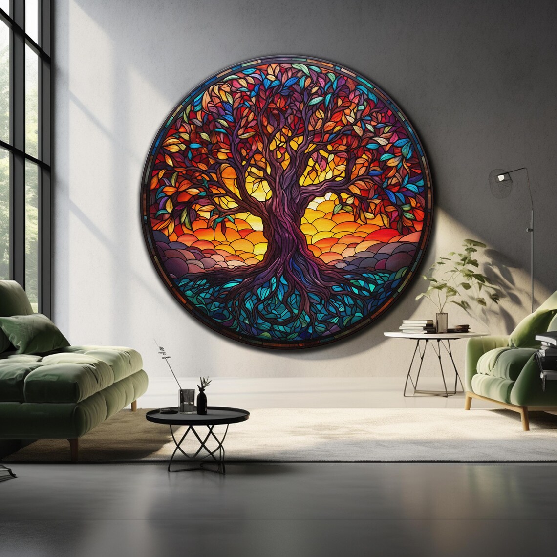 Tree of Life Round Stained Glass Sunset Roots Nature Wall Art Poster - Image 4