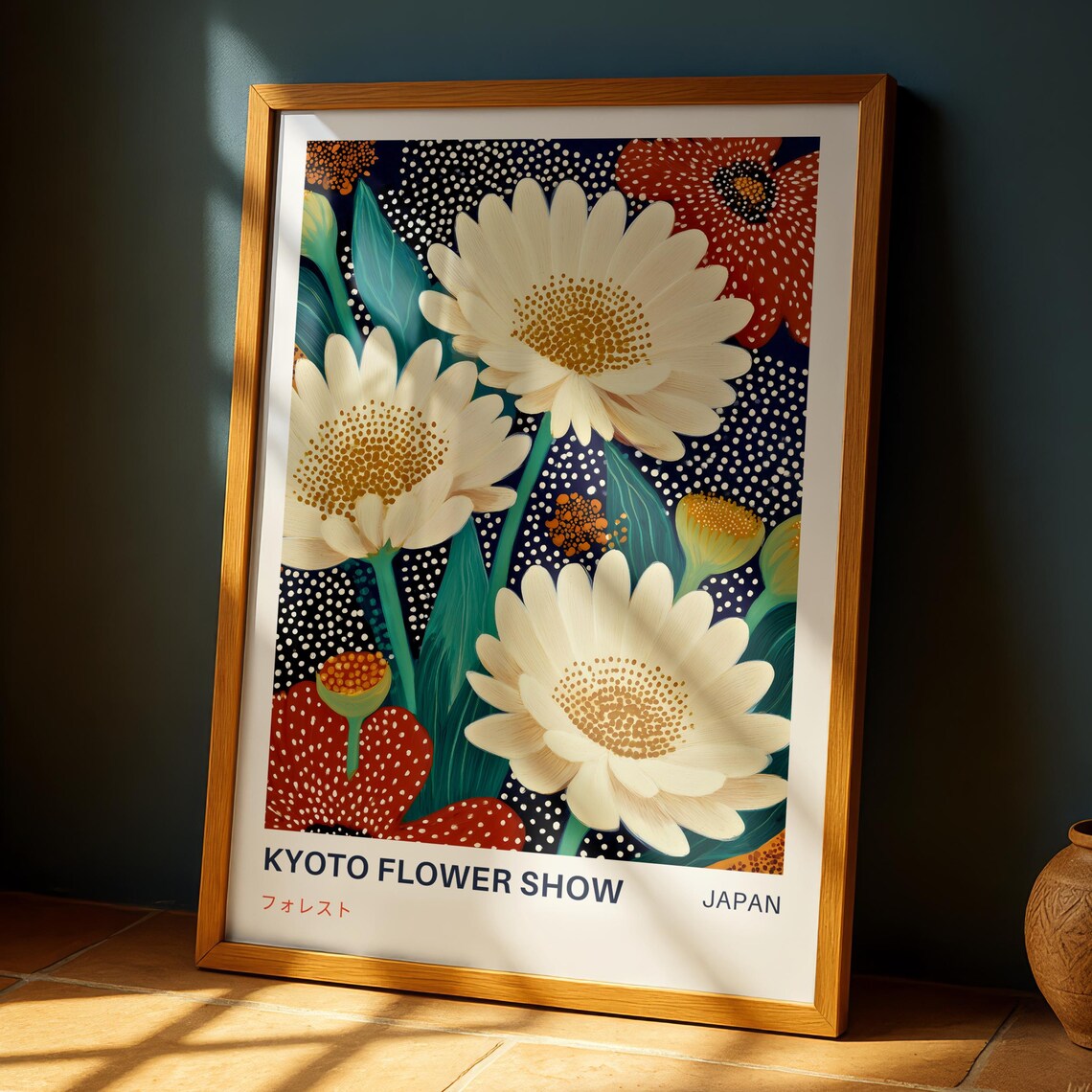 Kyoto Flower Show Japan White Daisies Bold Botanical Art Poster