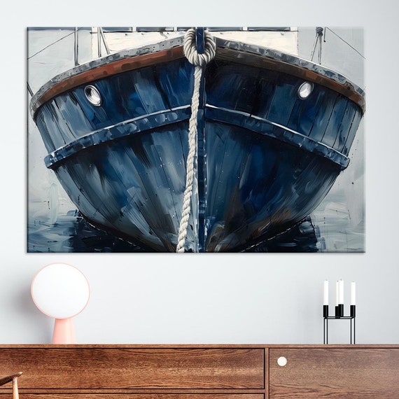 Blue Boat Print Old Boat Wall Art Rustic Boat Art Print Modern Farmhouse Decor Livining Room Wall Art Vintage Boat Art