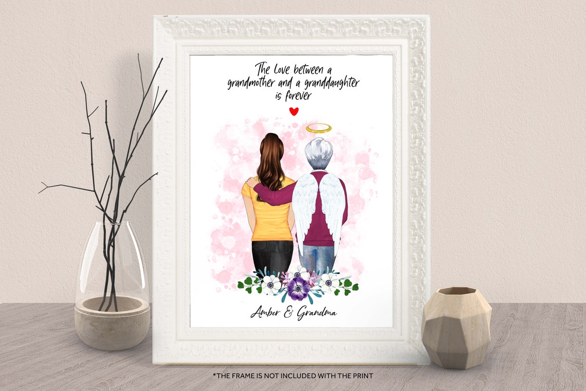 Grandma And Granddaughter Memorial Print Gift Personalized Grandma Illustration Grief Gift Loss Of Grandma Daughter Son Christmas Gift Xmas