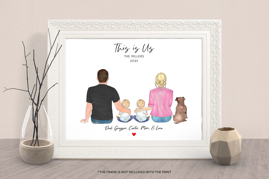 Personalized Large Family and Dog Portrait Wall Art Gift for Home