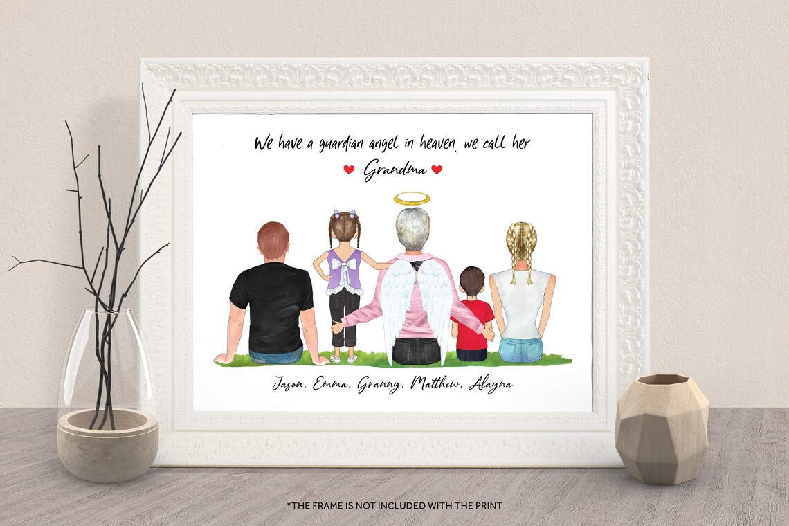 Guardian Angel Grandma Memorial Print Grandkids Remembrance Gift