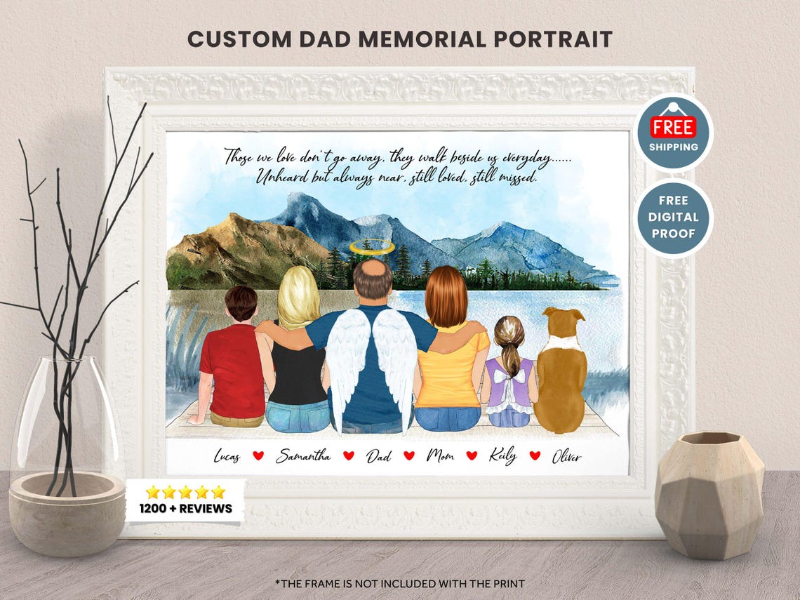 Personalized Dad in Heaven Memorial Family Portrait Lake Poster