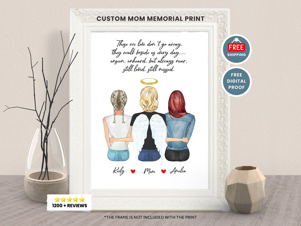 Custom Mom in Heaven Memorial Portrait Gift for Family Poster