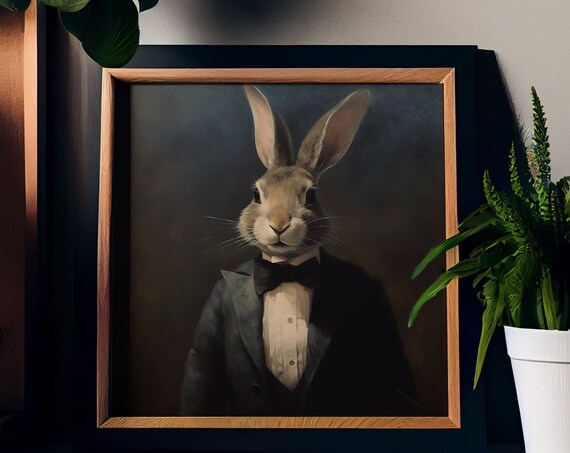 Vintage Rabbit Print, Cute Bunny In Clothes