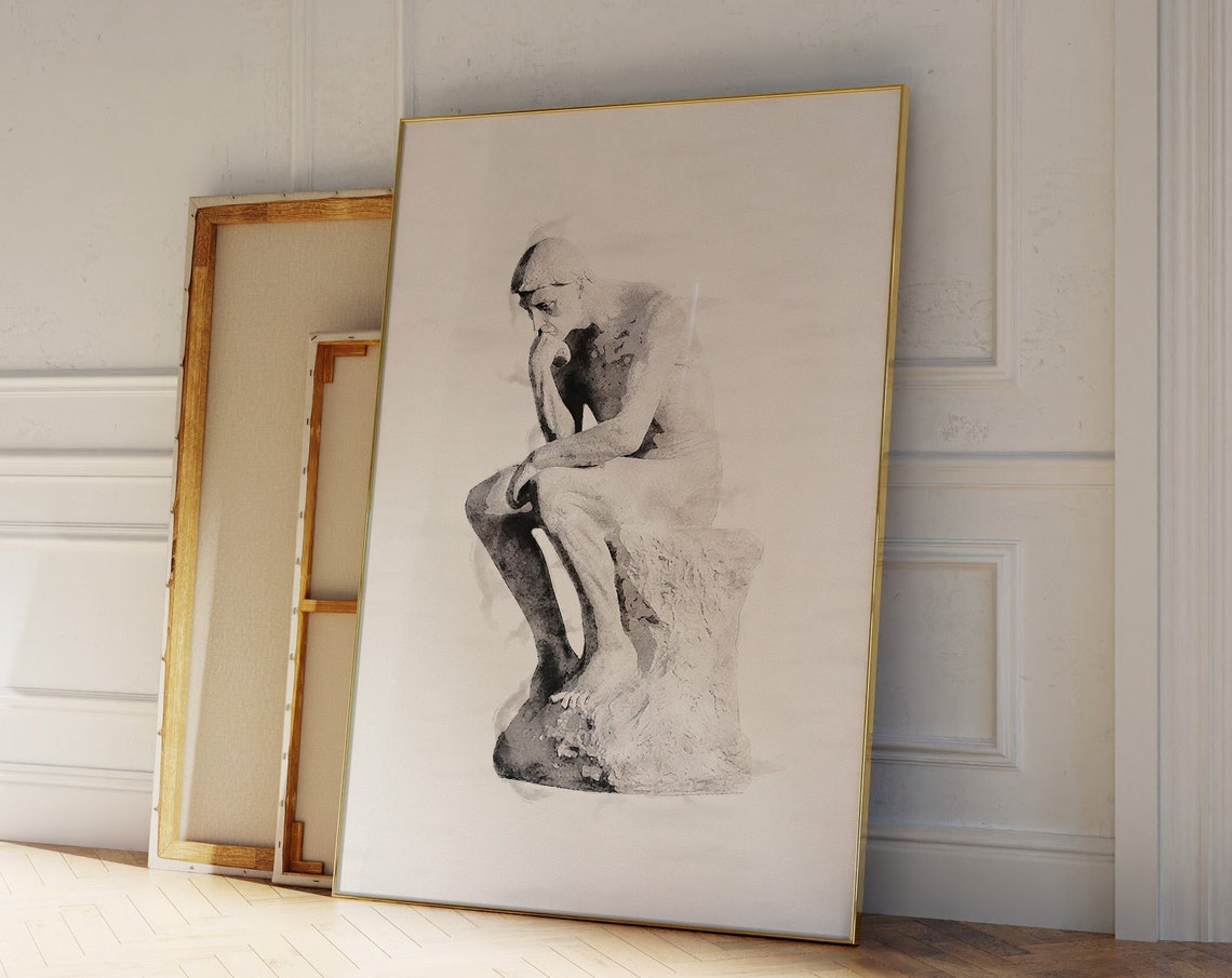 Rodin The Thinker Minimal Ink Sketch Philosophy Sculpture Art Poster - Image 3