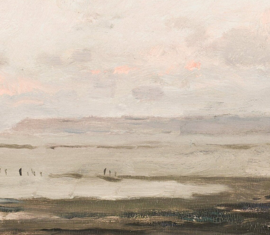 Vintage Hazy Beach Coastal Painting Art Print - Image 2