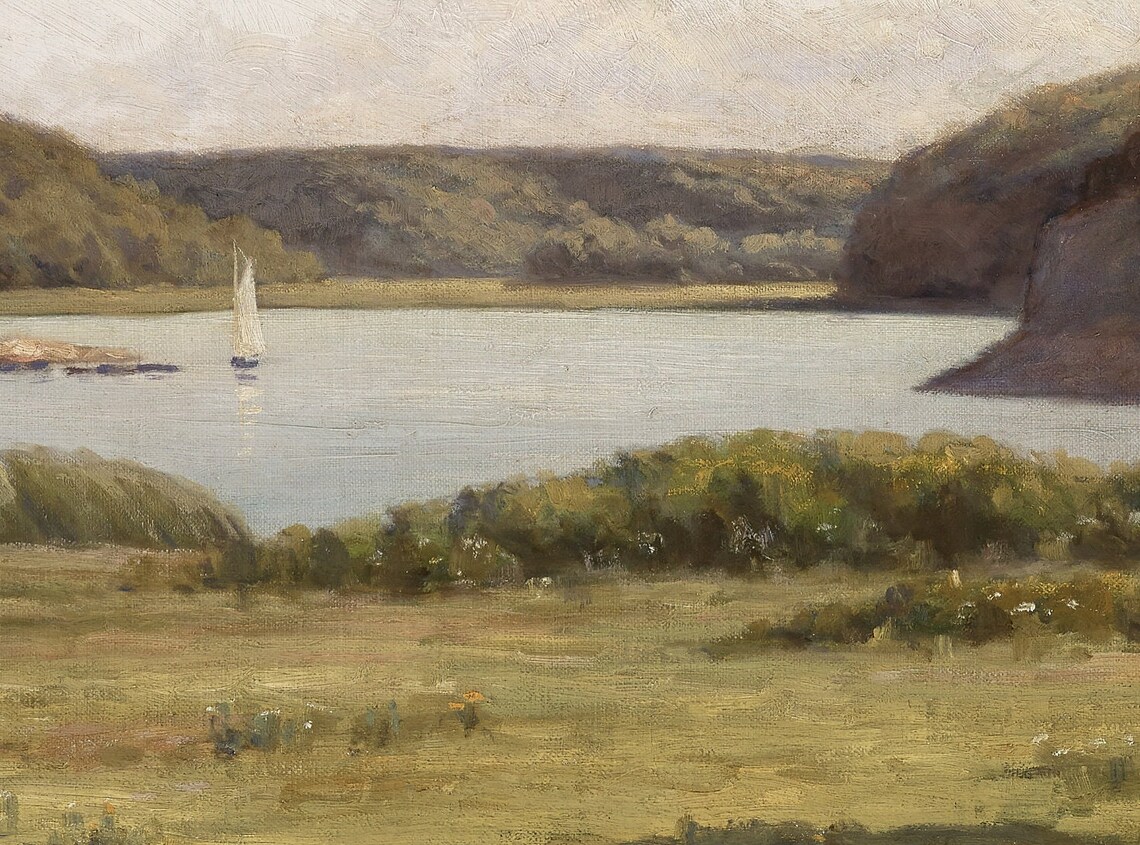 Coastal Inlet Landscape Vintage Harbor Sailboat Art Print - Image 2