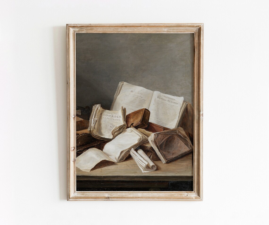 Still Life of Books Vintage Academic Art Print