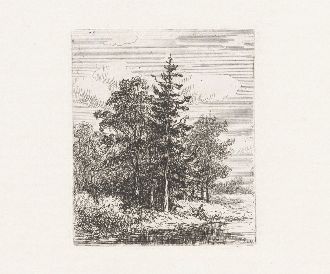Tree Etching Vintage Landscape Sketch, Art Print - Image 2