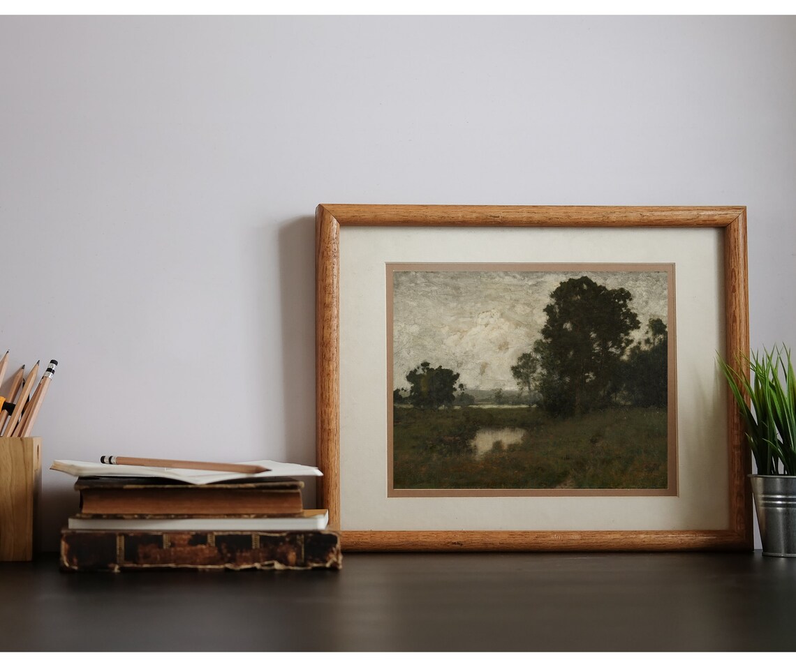 Deep Meadow Vintage Moody Landscape Art Print - Image 3
