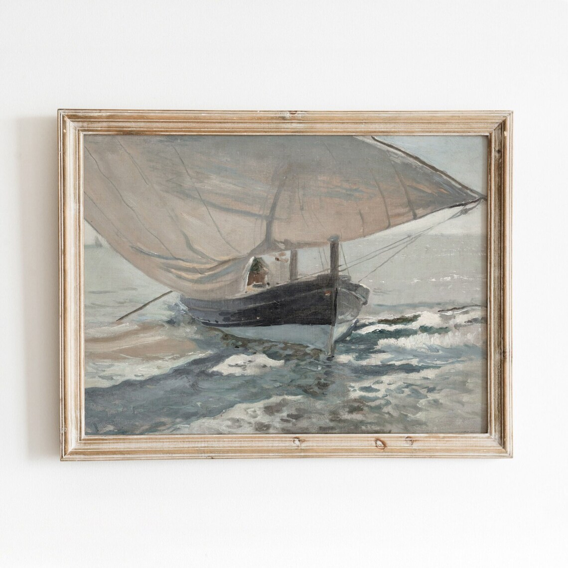 Boat At Shore Vintage Nautical Art Print