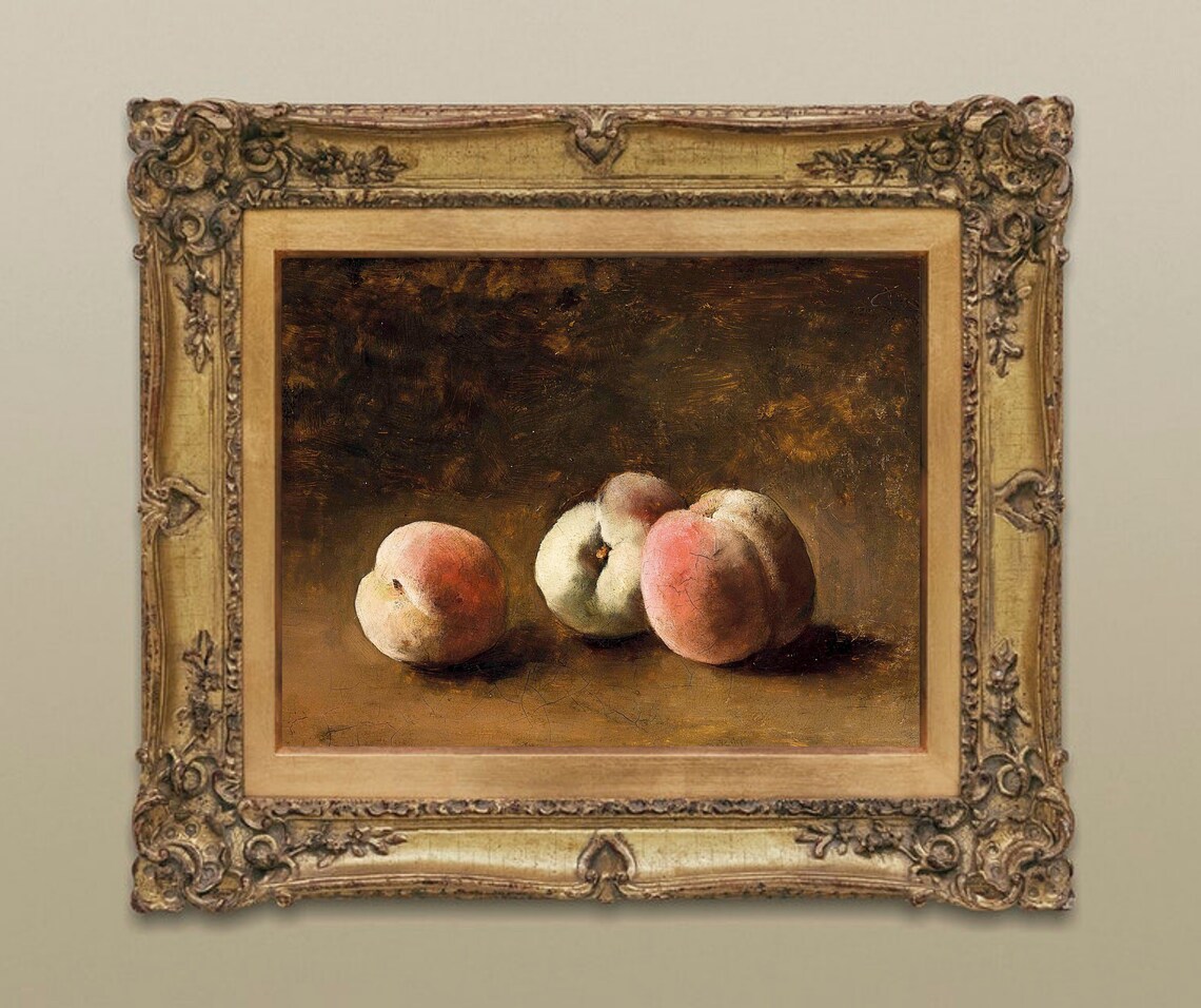 Three Peaches Vintage Still Life Art Print - Image 3