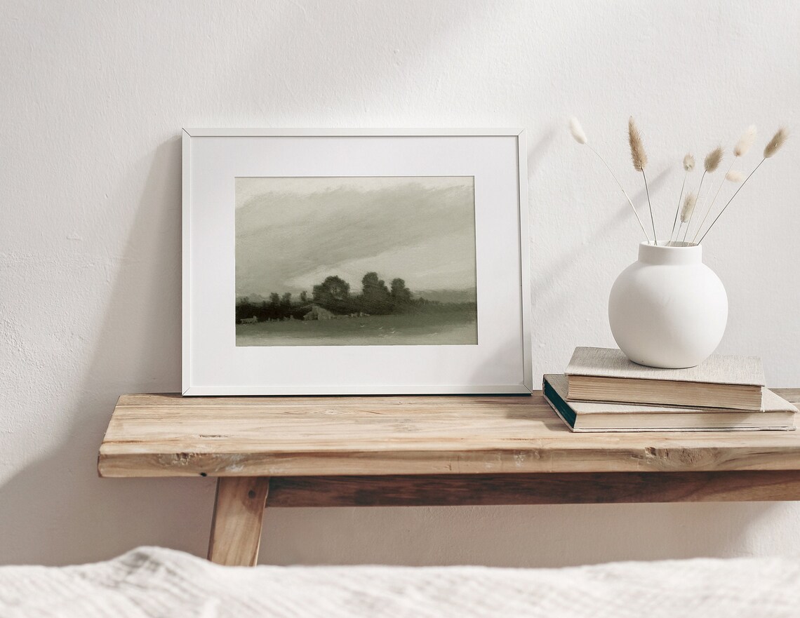 Windswept Vintage Green Landscape Art Print - Image 3