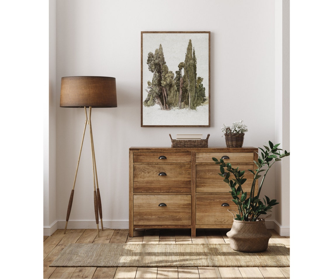 Tall Cypress Trees Muted Green Botanical Study Minimal Nature Wall Art - Image 4